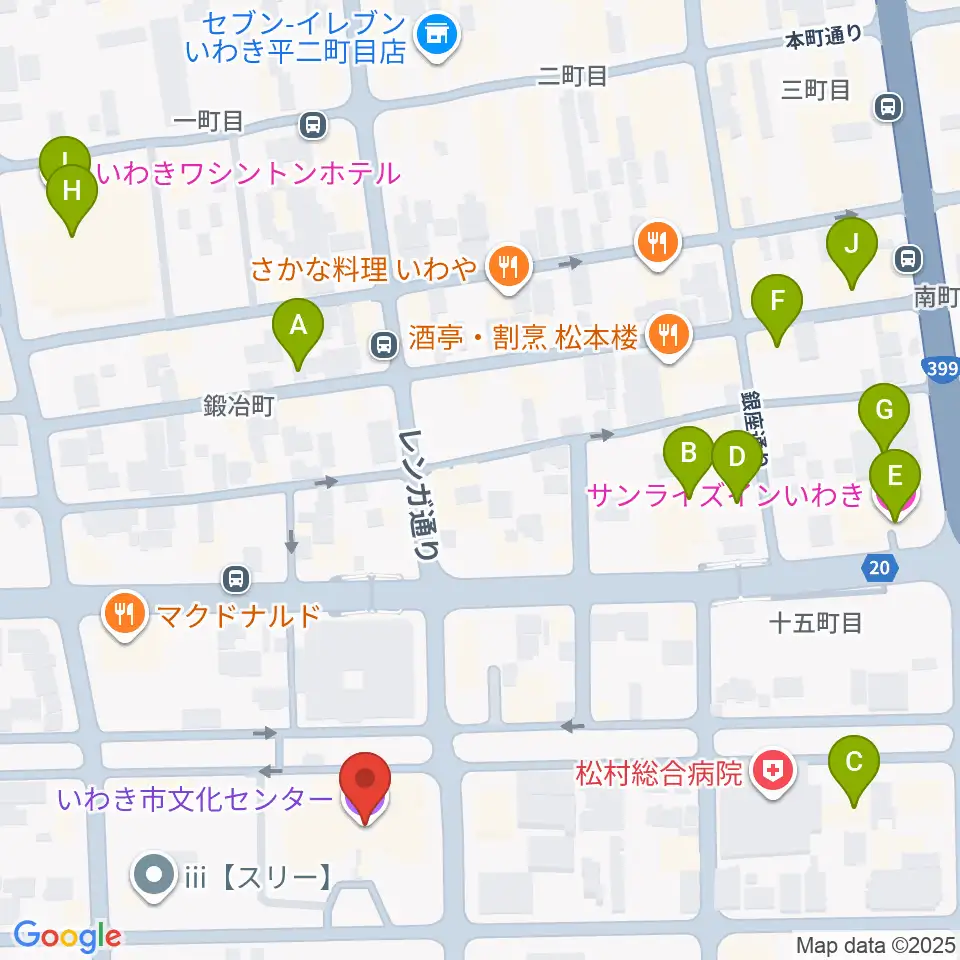 いわき市文化センター大ホール周辺のホテル一覧地図