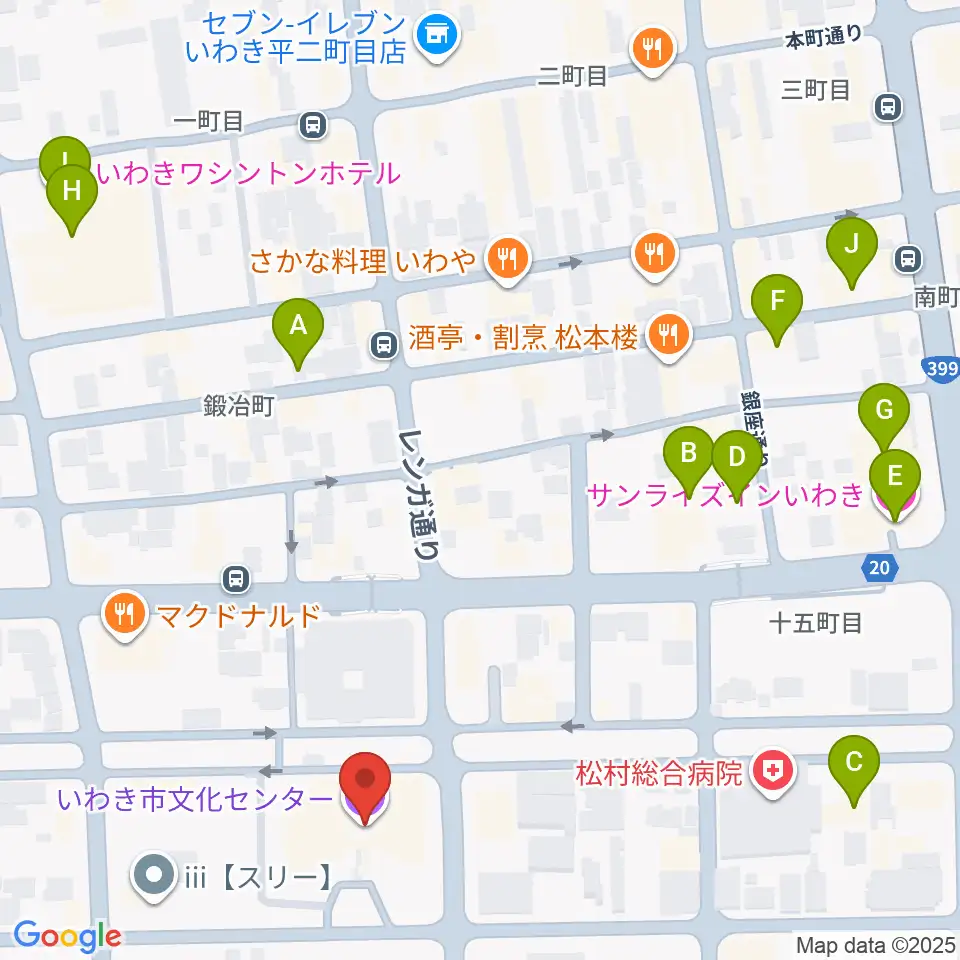 いわき市文化センター大ホール周辺のホテル一覧地図