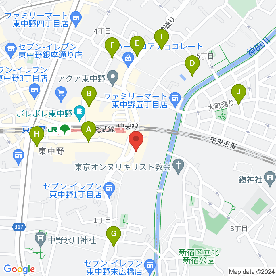 東中野 Cafeじみへん周辺のホテル一覧地図