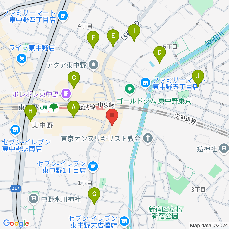 東中野 Cafeじみへん周辺のホテル一覧地図