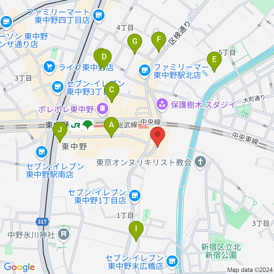 東中野 Cafeじみへん周辺のホテル一覧地図