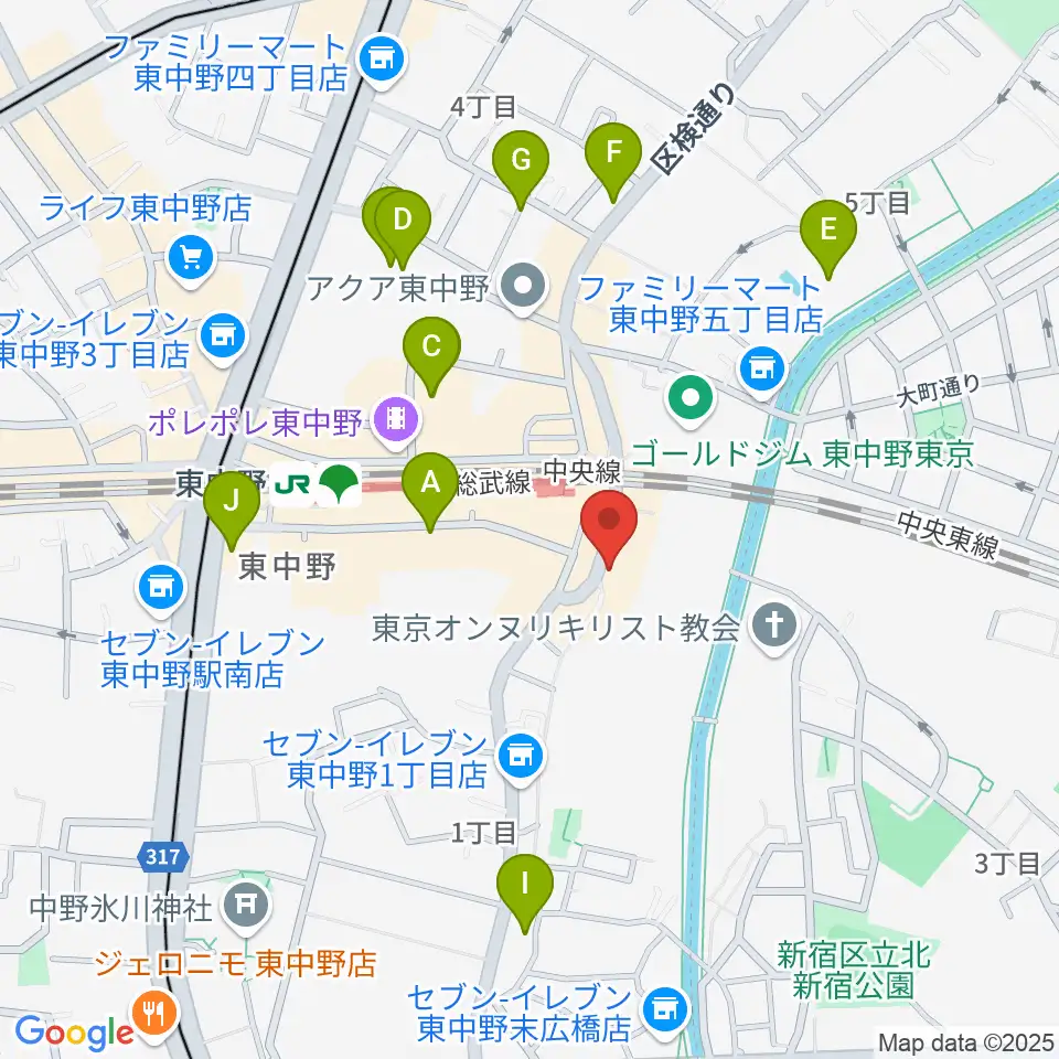 東中野 Cafeじみへん周辺のホテル一覧地図