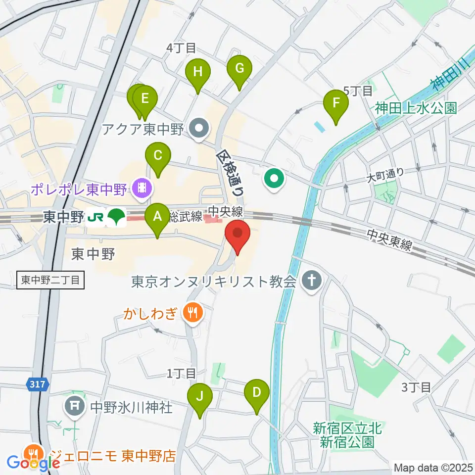 東中野 Cafeじみへん周辺のホテル一覧地図