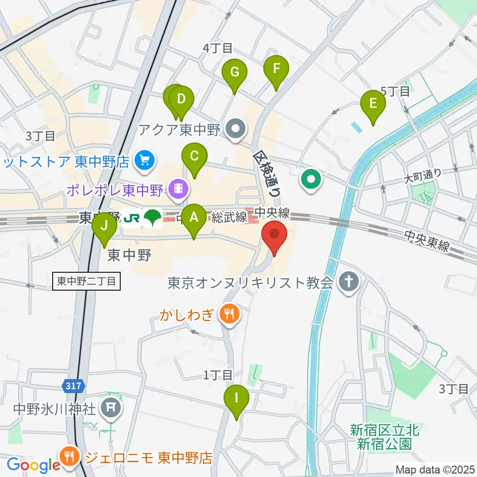 東中野 Cafeじみへん周辺のホテル一覧地図