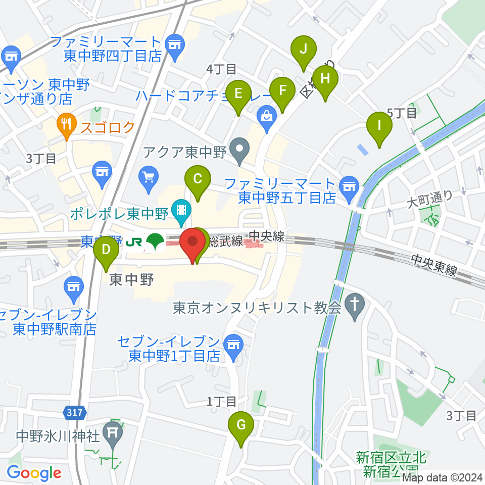東中野Hello Goodbye周辺のホテル一覧地図