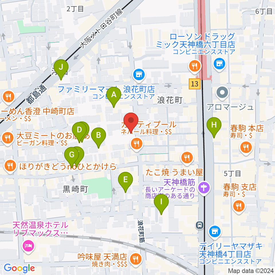 天満バンブークラブ周辺のホテル一覧地図