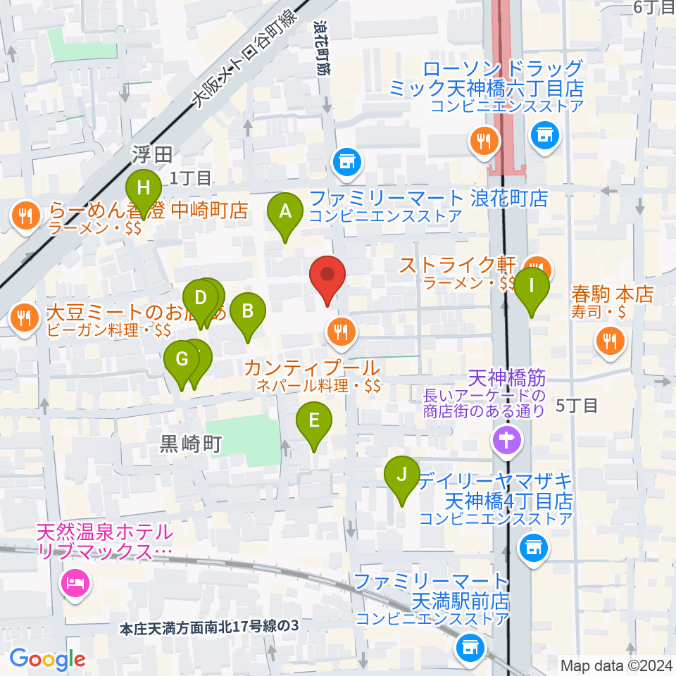 天満バンブークラブ周辺のホテル一覧地図