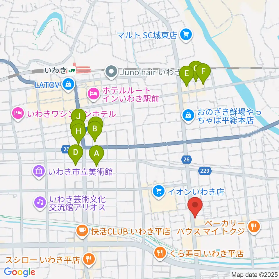 ピアノショップいわき周辺のホテル一覧地図