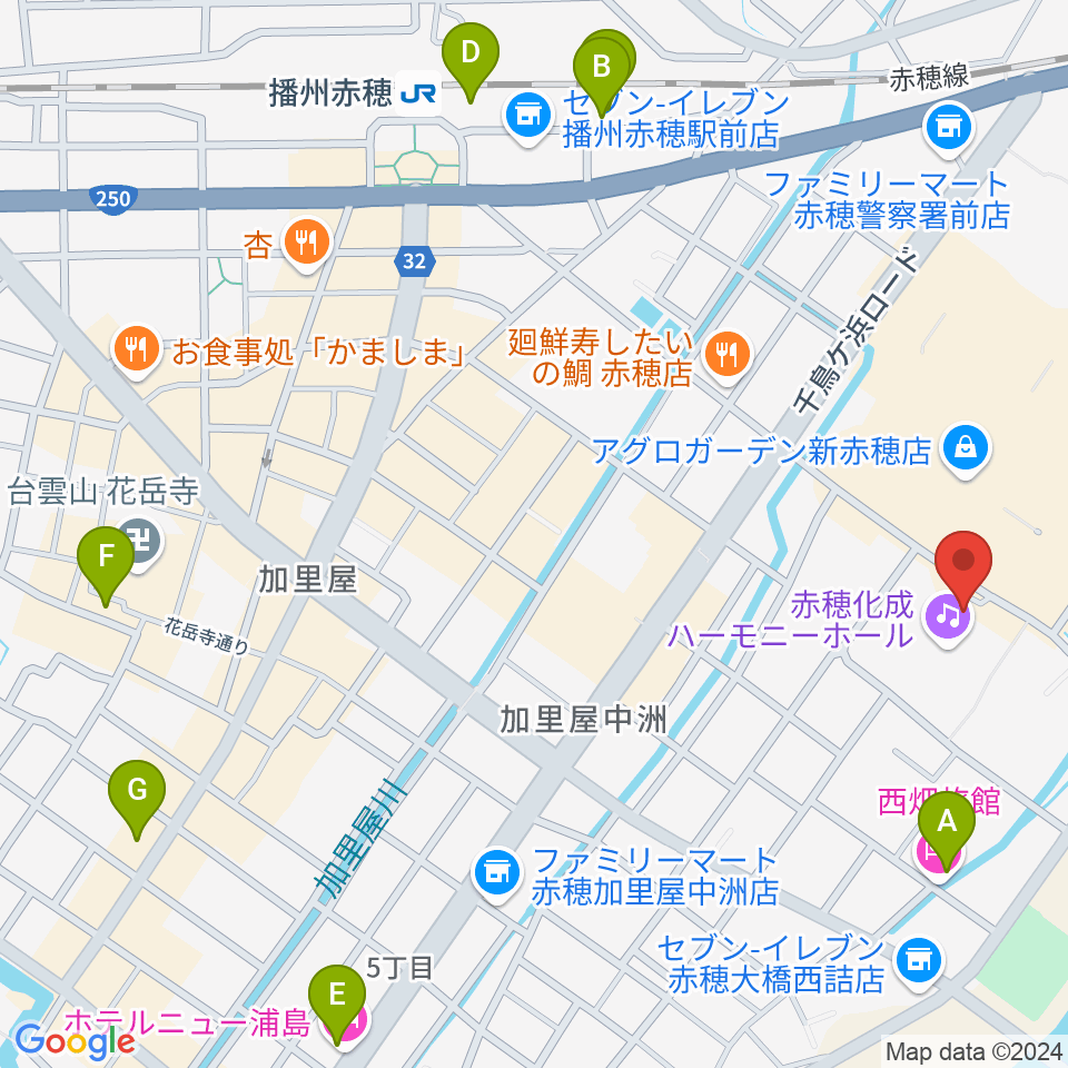 赤穂化成ハーモニーホール周辺のホテル一覧地図