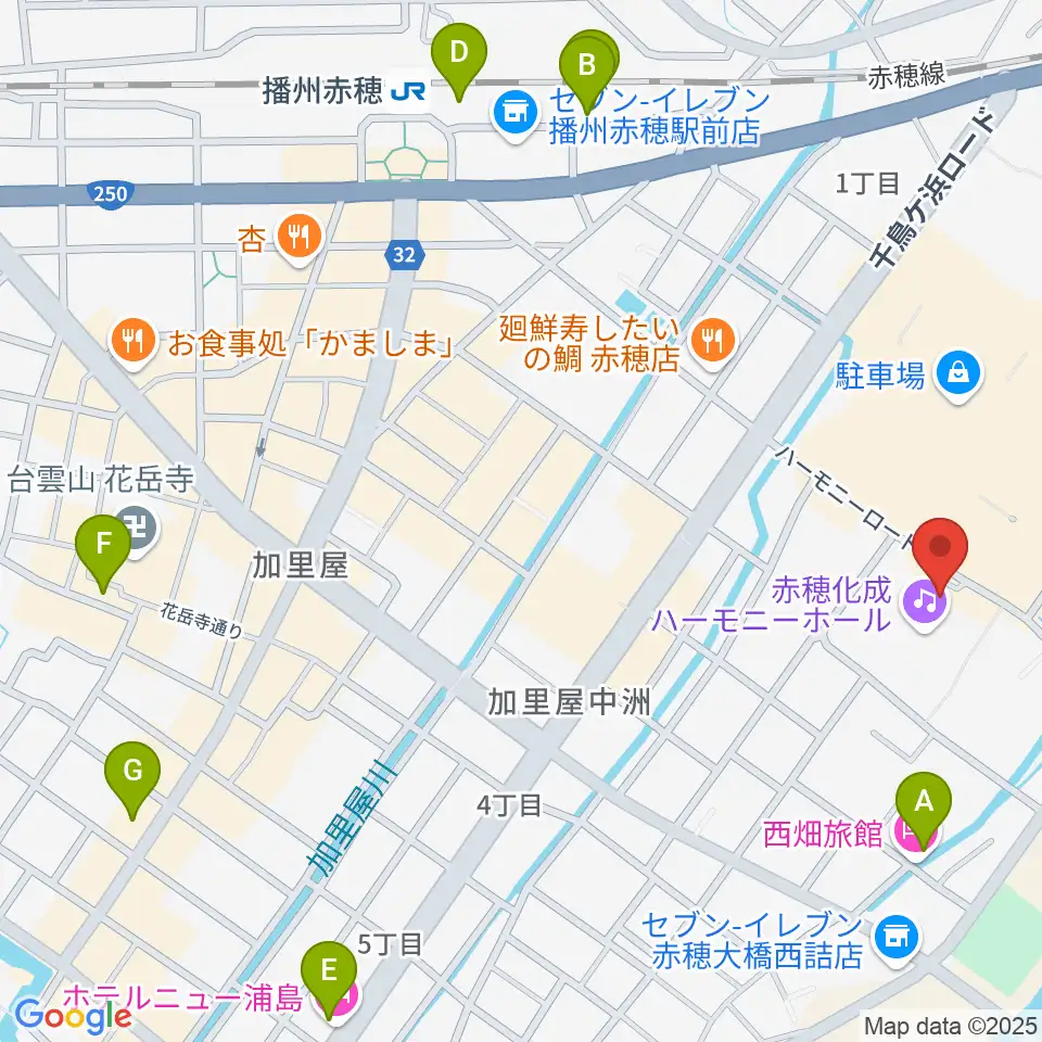 赤穂化成ハーモニーホール周辺のホテル一覧地図