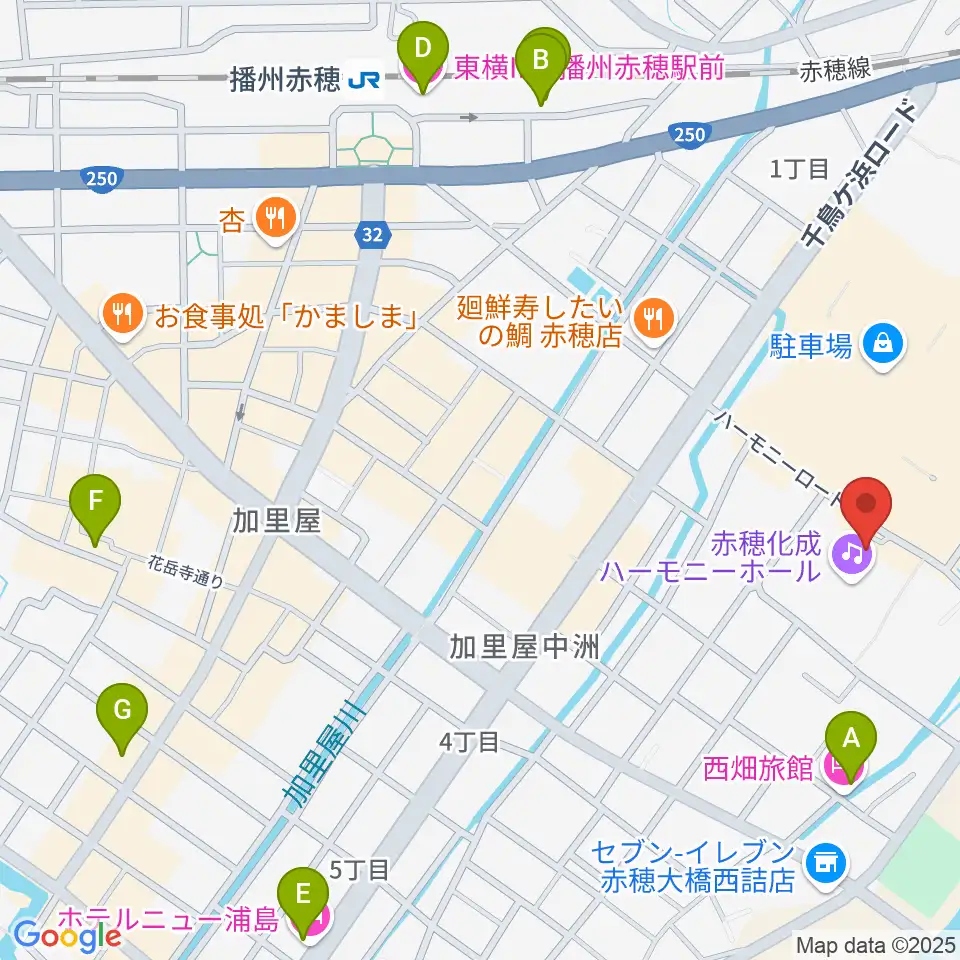 赤穂化成ハーモニーホール周辺のホテル一覧地図