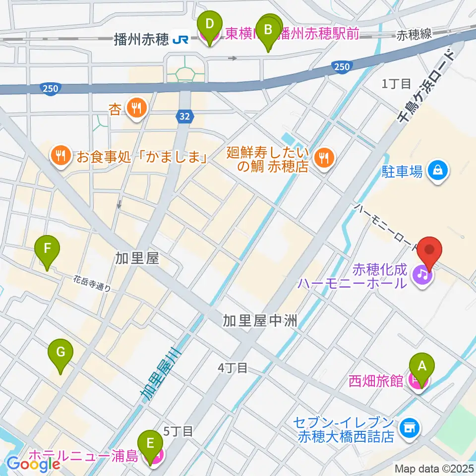 赤穂化成ハーモニーホール周辺のホテル一覧地図
