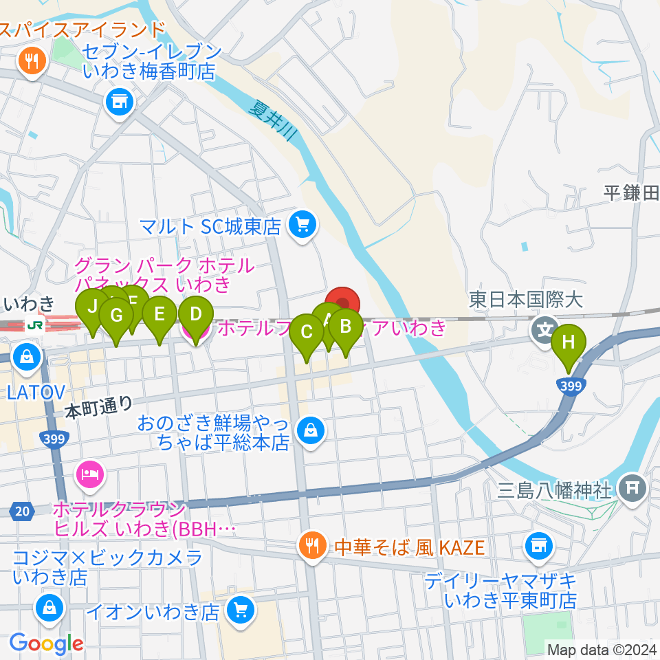 いわきPIT周辺のホテル一覧地図