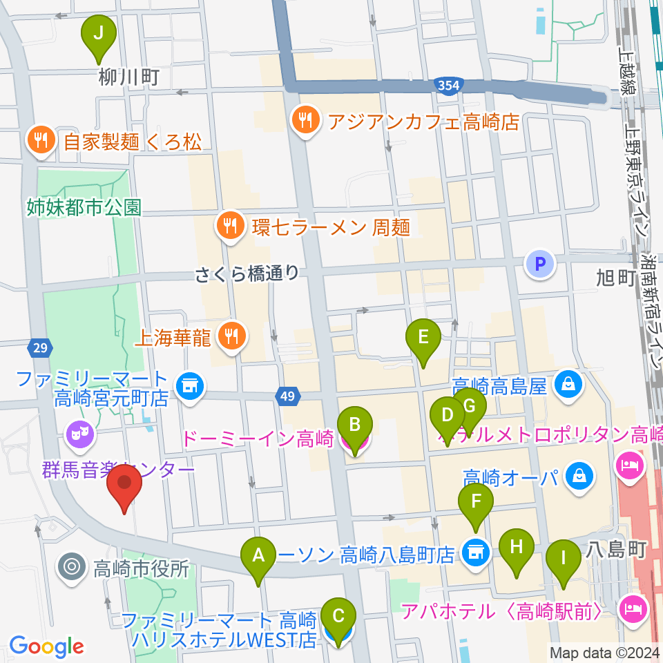 群馬シンフォニーホール周辺のホテル一覧地図