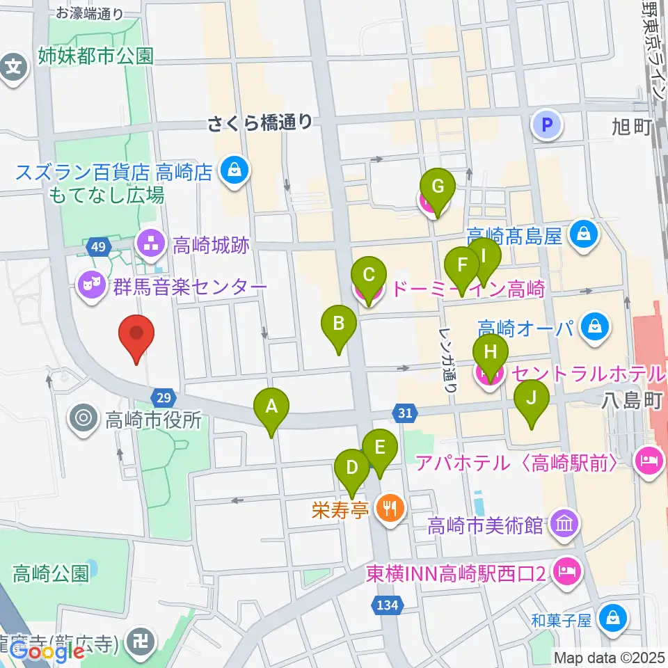 群馬シンフォニーホール周辺のホテル一覧地図