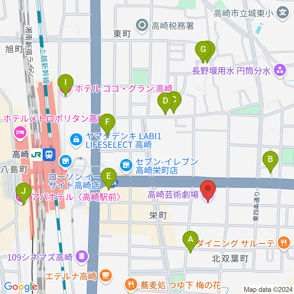 高崎芸術劇場周辺のホテル一覧地図