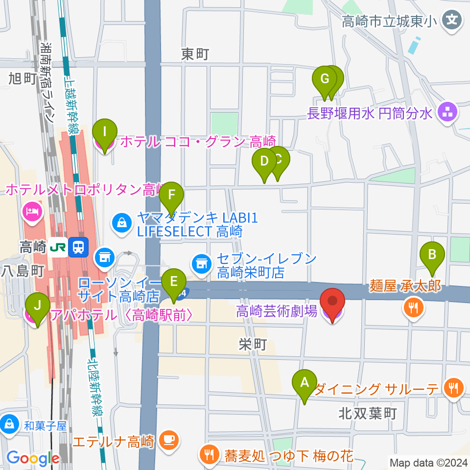 高崎芸術劇場周辺のホテル一覧地図