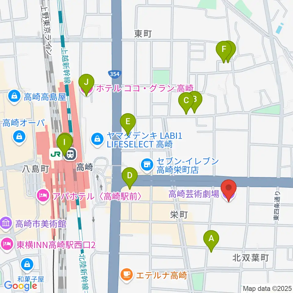 高崎芸術劇場周辺のホテル一覧地図