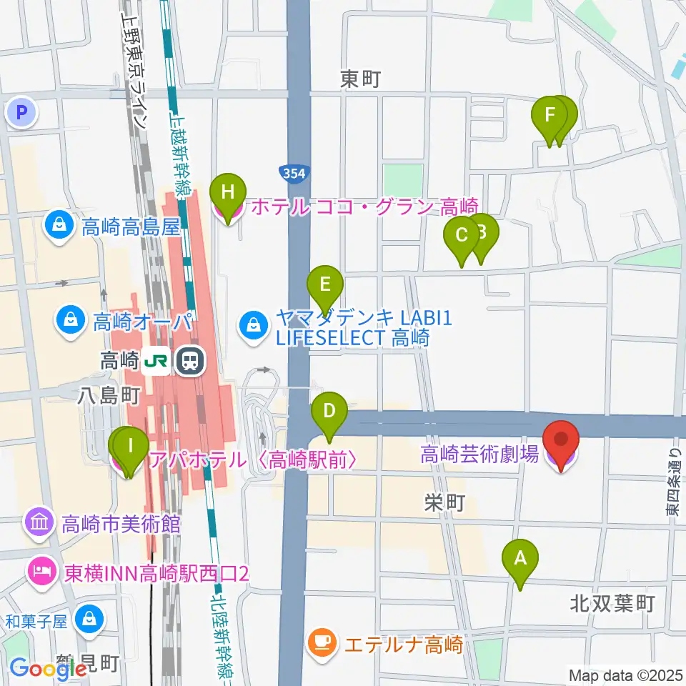 高崎芸術劇場周辺のホテル一覧地図