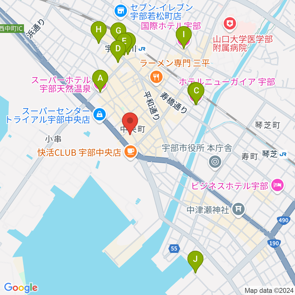 宇部BBB周辺のホテル一覧地図