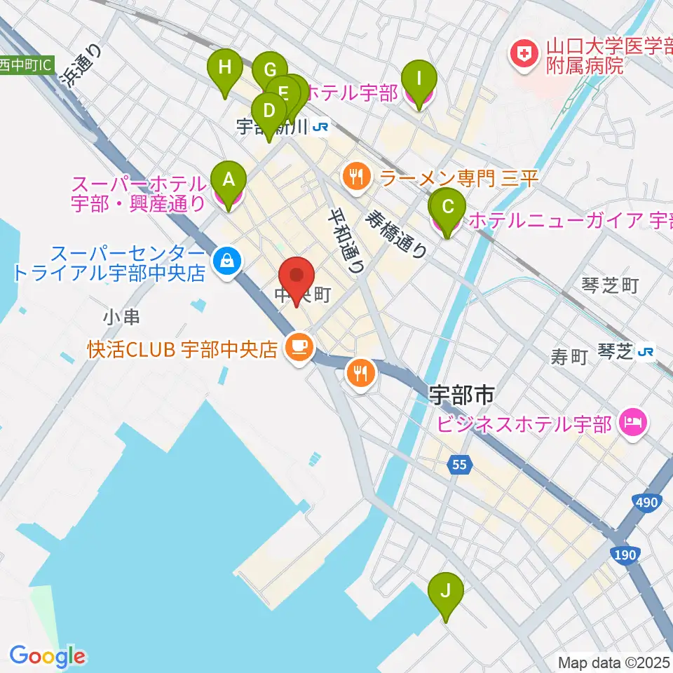 宇部BBB周辺のホテル一覧地図