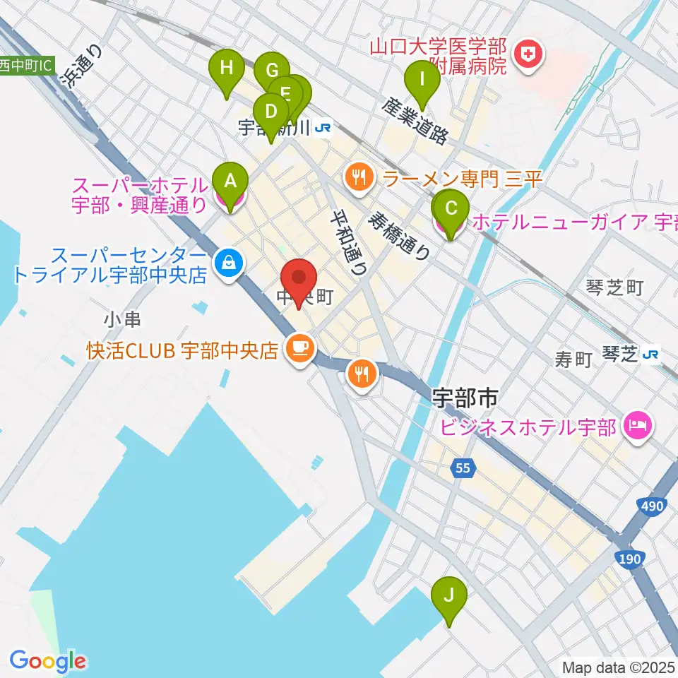 宇部BBB周辺のホテル一覧地図