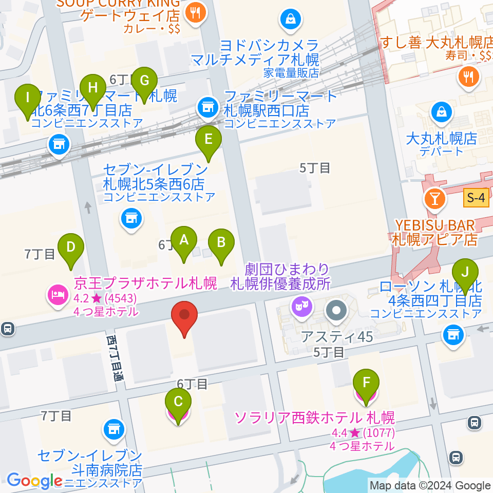 六花亭札幌本店 ふきのとうホール周辺のホテル一覧地図