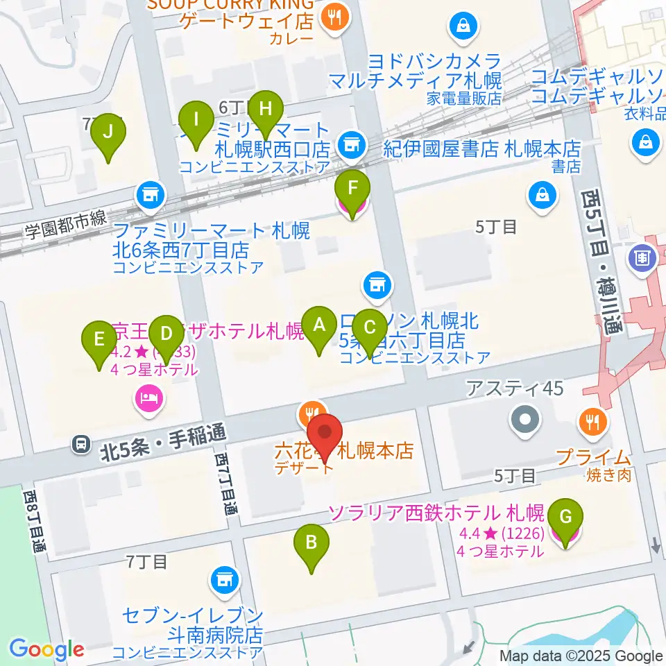 六花亭ふきのとうホール周辺のホテル一覧地図