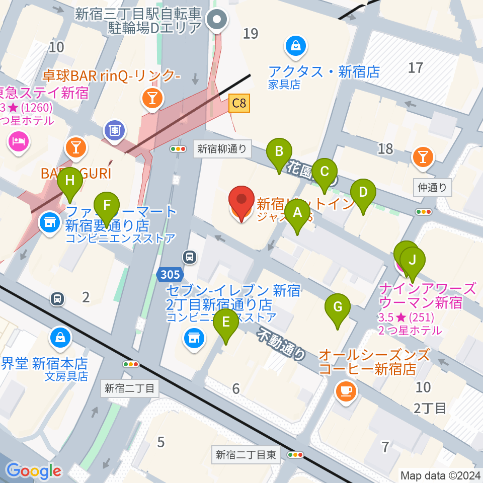 新宿PIT INN周辺のホテル一覧地図