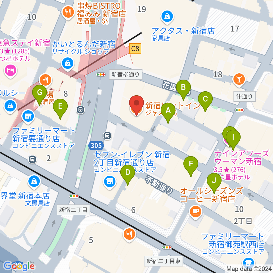 新宿PIT INN周辺のホテル一覧地図