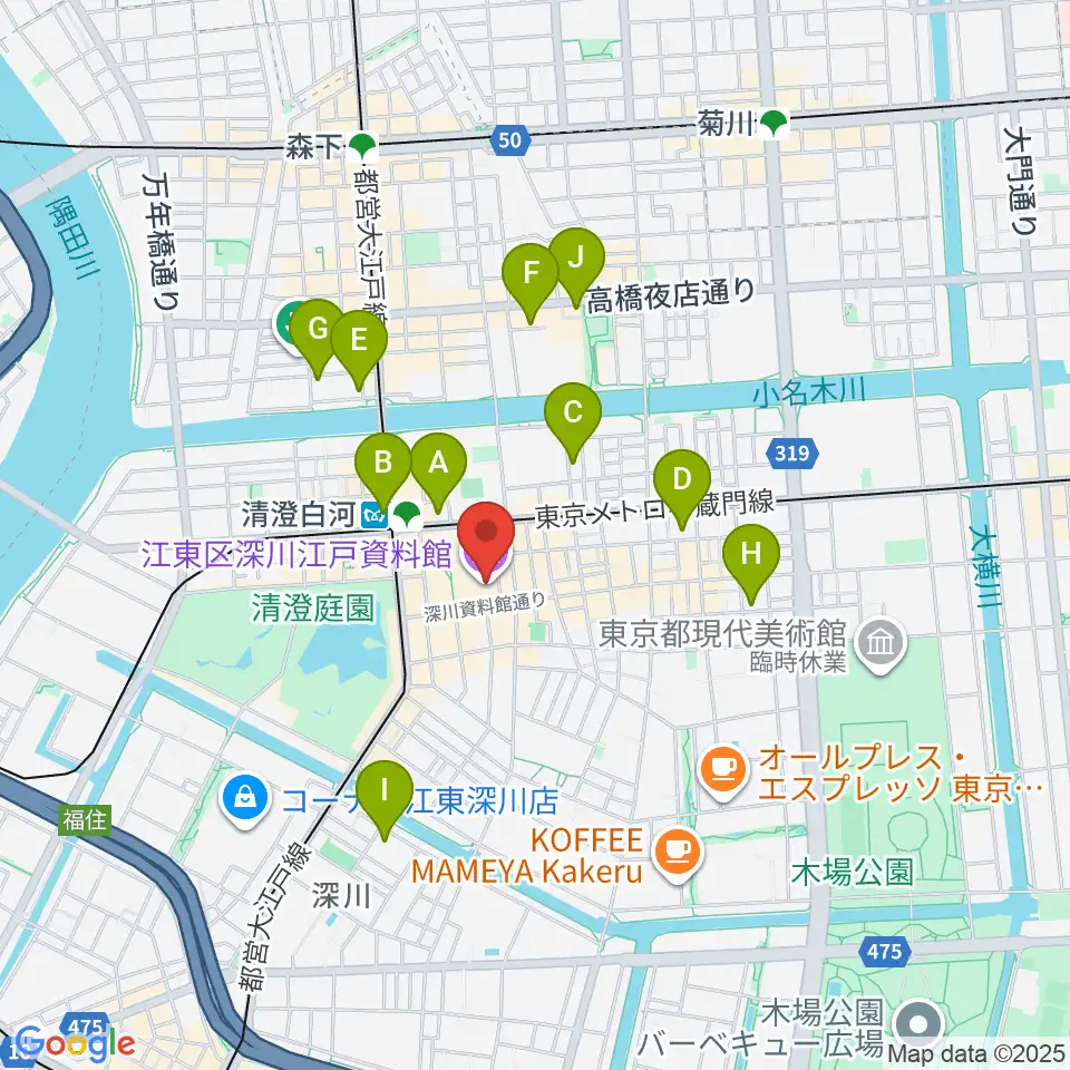 深川江戸資料館周辺のホテル一覧地図