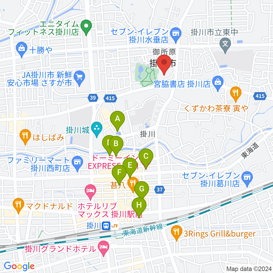 掛川市生涯学習センター周辺のホテル一覧地図