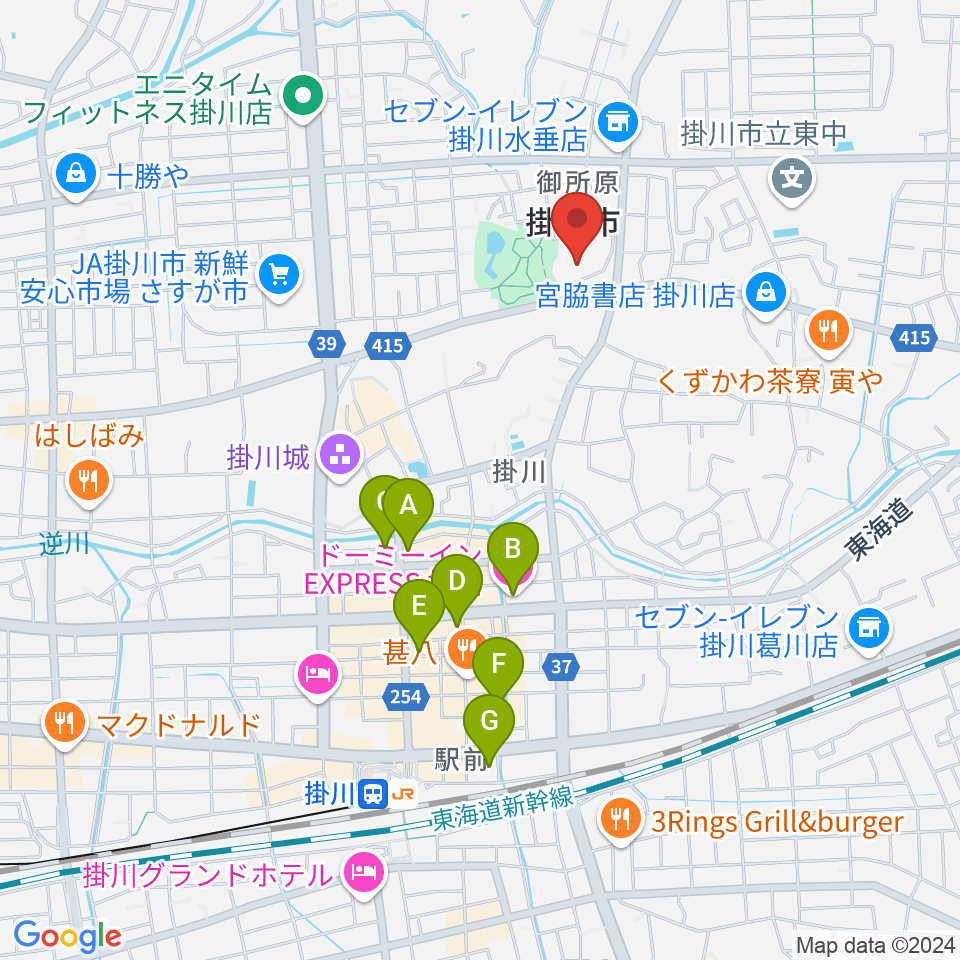 掛川市生涯学習センター周辺のホテル一覧地図