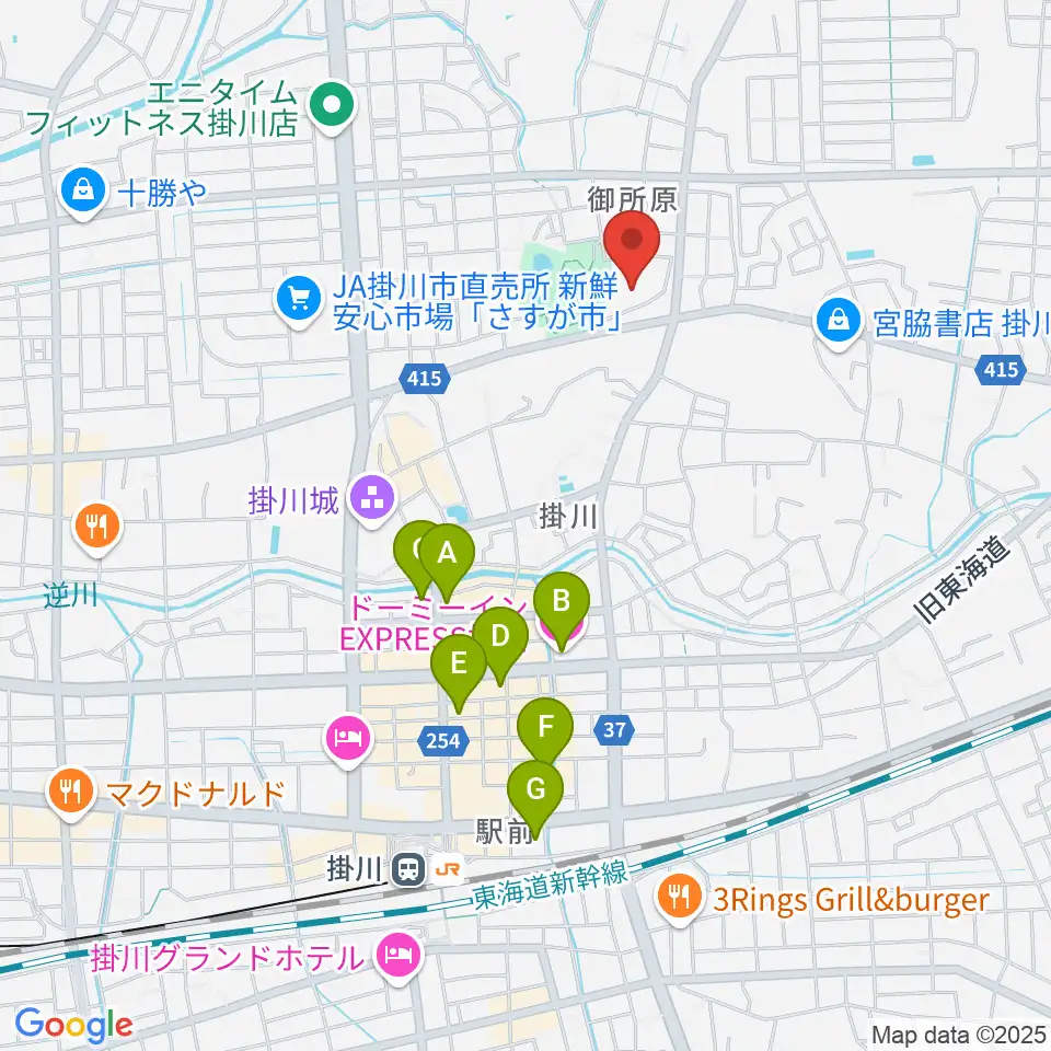 掛川市生涯学習センター周辺のホテル一覧地図