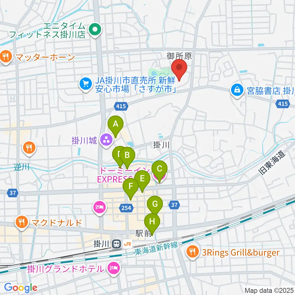 掛川市生涯学習センター周辺のホテル一覧地図