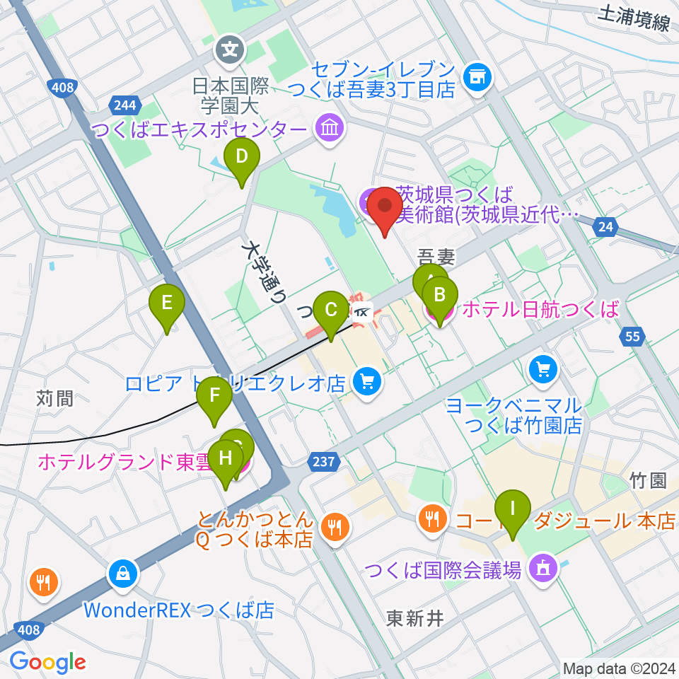 つくば文化会館アルス周辺のホテル一覧地図