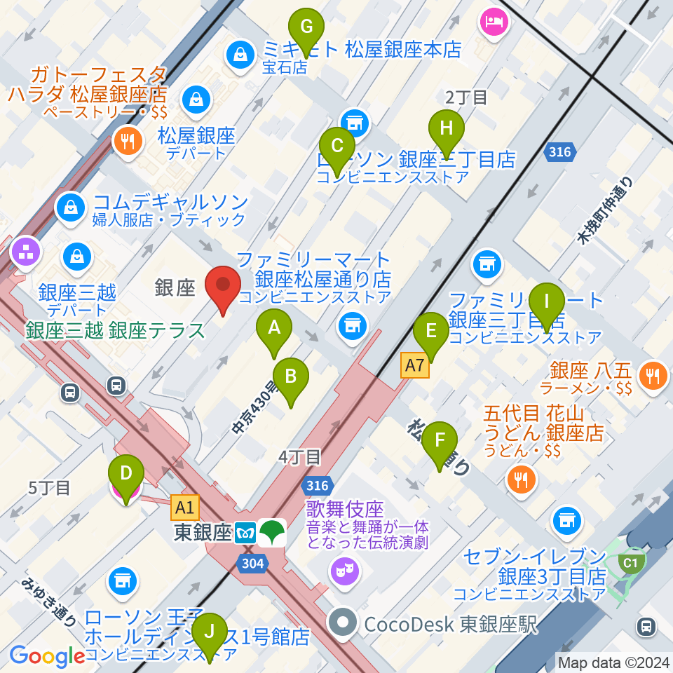 銀座ボンボン周辺のホテル一覧地図