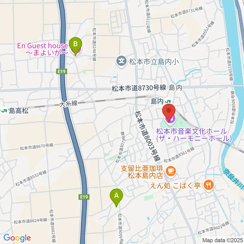 松本市音楽文化ホール ザ・ハーモニーホール周辺のホテル一覧地図