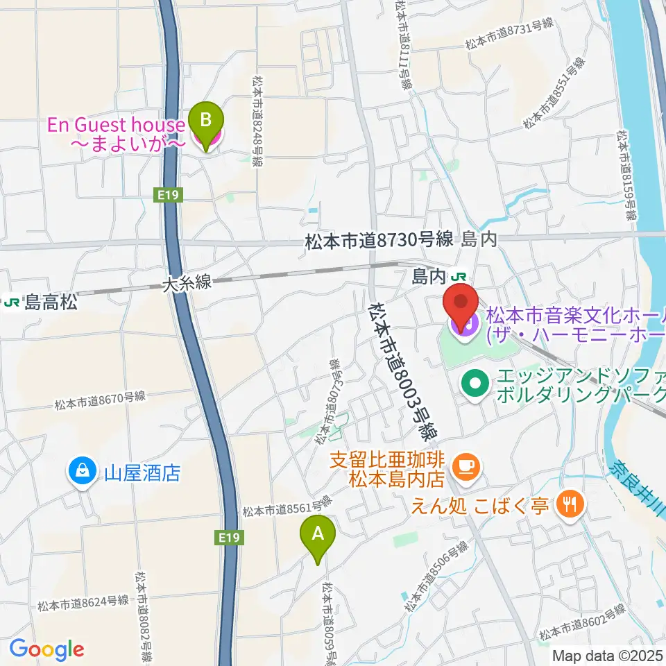 松本市音楽文化ホール ザ・ハーモニーホール周辺のホテル一覧地図