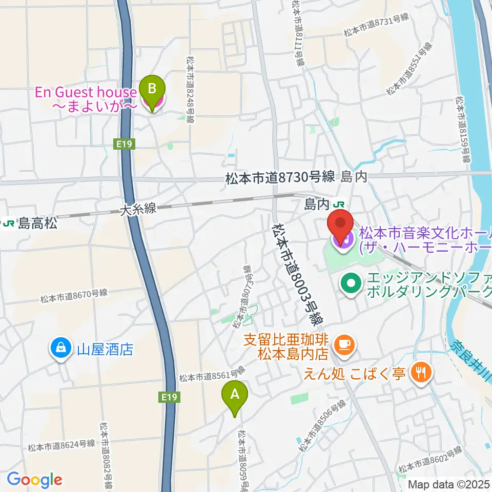 松本市音楽文化ホール ザ・ハーモニーホール周辺のホテル一覧地図