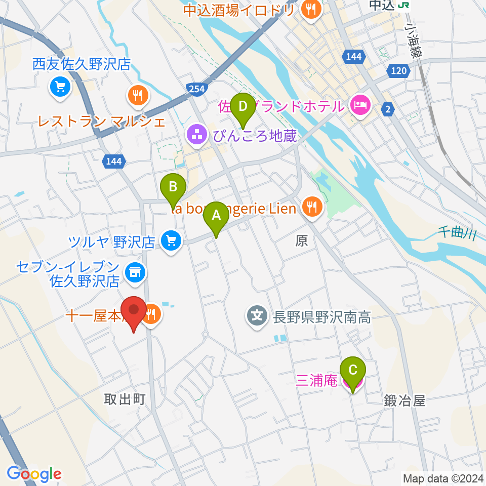 佐久市生涯学習センター 野沢会館周辺のホテル一覧地図