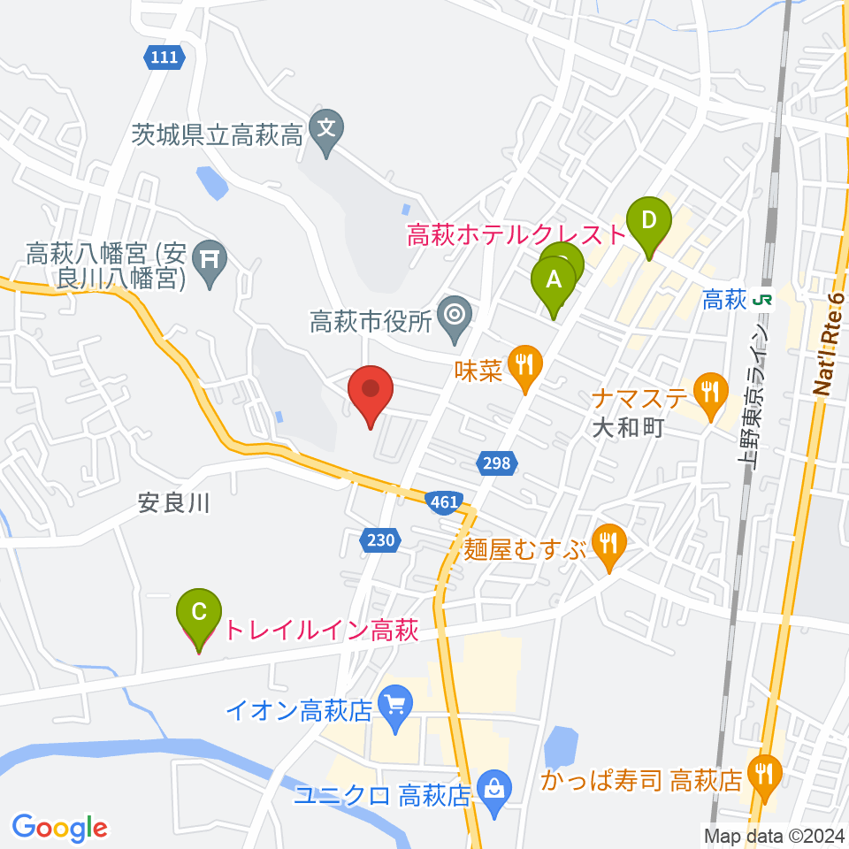 高萩市文化会館周辺のホテル一覧地図