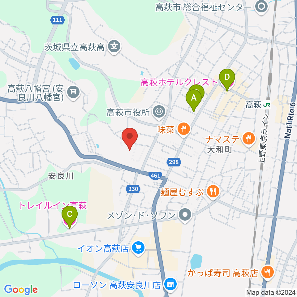 高萩市文化会館周辺のホテル一覧地図