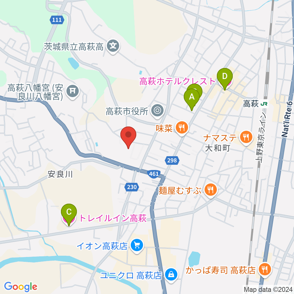 高萩市文化会館周辺のホテル一覧地図