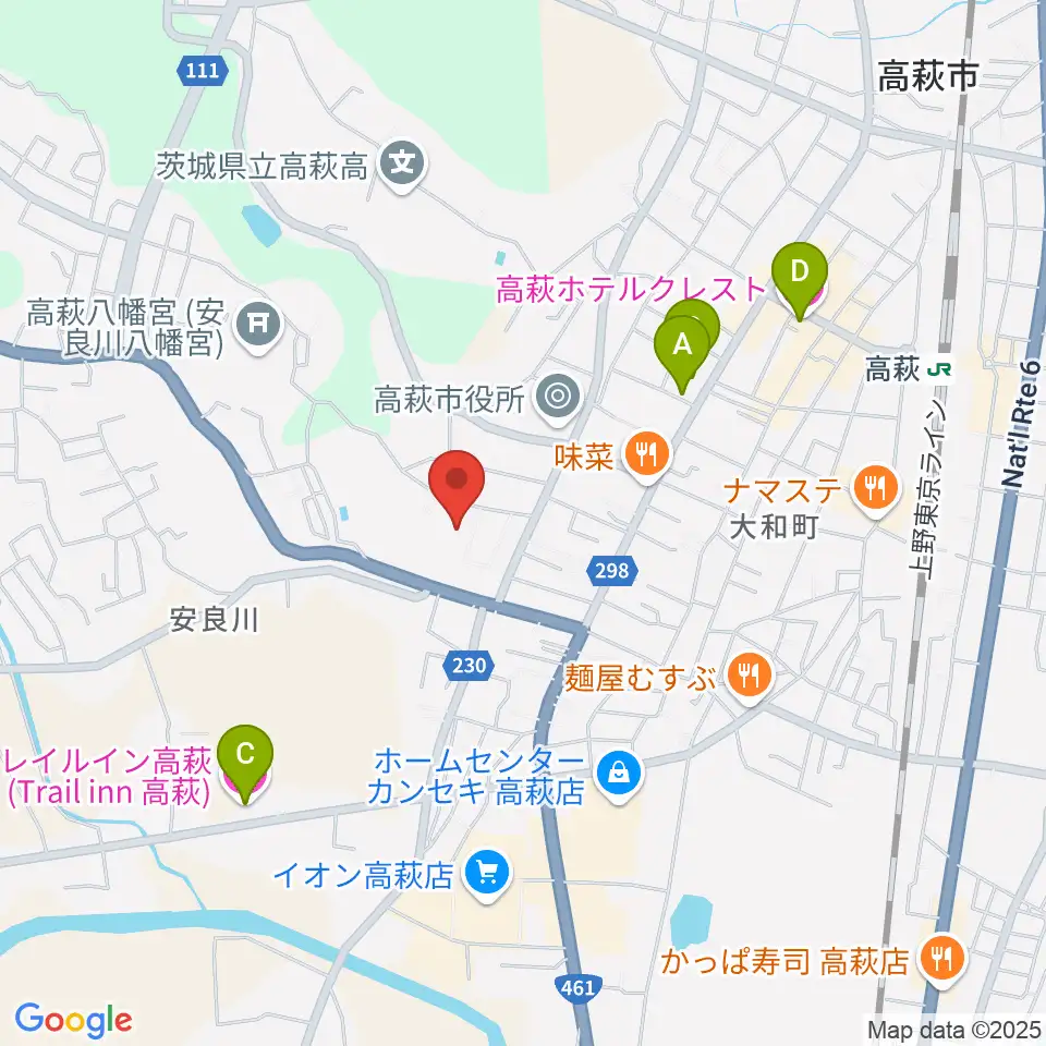 高萩市文化会館周辺のホテル一覧地図