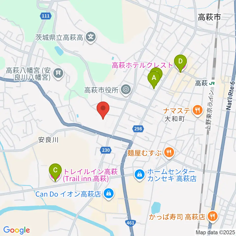 高萩市文化会館周辺のホテル一覧地図