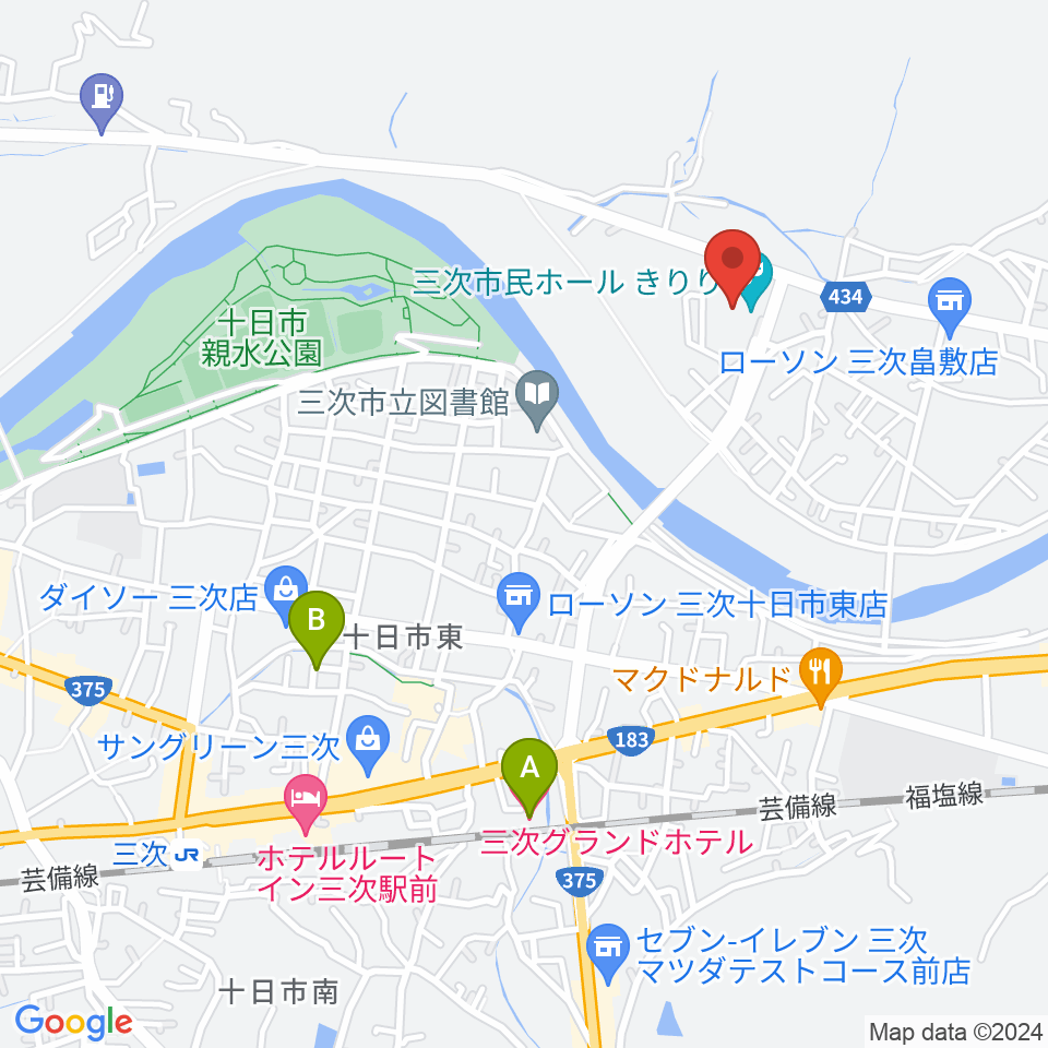 三次市民ホールきりり周辺のホテル一覧地図