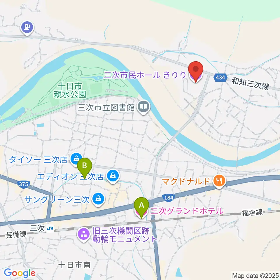 三次市民ホールきりり周辺のホテル一覧地図