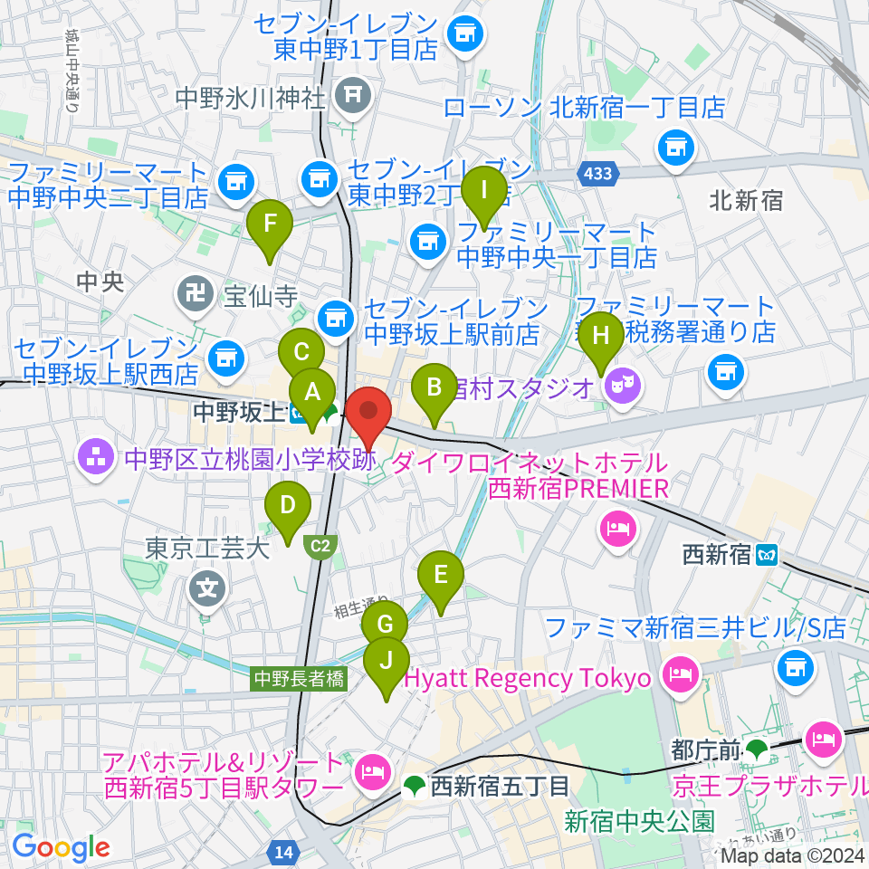 中野坂上ハーモニーホール 周辺のホテル一覧マップ