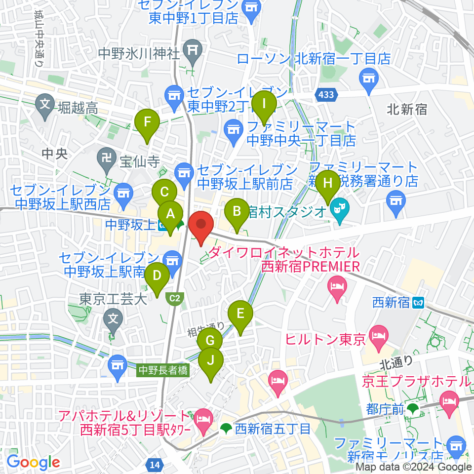 中野坂上ハーモニーホール周辺のホテル一覧地図